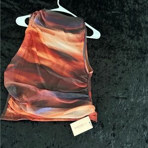 SHEIN Vibrant Orange and Black Sleeveless Blouse